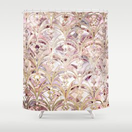 Dusty Rose and Coral Art Deco Marbling Pattern Shower Curtain