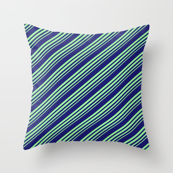 Midnight Blue and Green Colored Stripes Pattern Throw Pillow