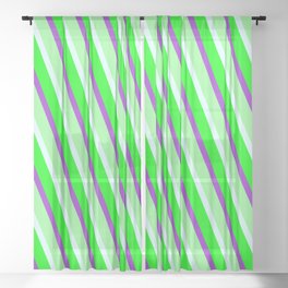 [ Thumbnail: Dark Orchid, Green, Light Cyan & Lime Colored Lined Pattern Sheer Curtain ]