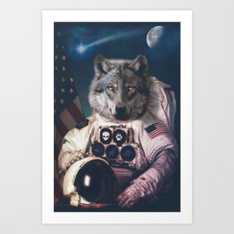 Space Wolf Art Print | Explore, Astronaut, Digital, Collage, Universe, Wolf, American, Graphicdesign, Spaceman, Space 