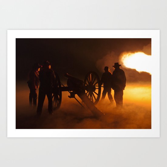 "Artillery Hell" Night firing of original Civil War 6 lb. bronze canons. Art Print