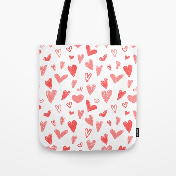 Scribble Hearts - Coral Tote Bag