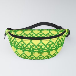 Wicker twisted pattern of wire and green arrows on a yellow background. Fanny Pack | Diagonal, Grid, Plexus, Irregular, Tile, Repeat, Lattice, Chaotic, Ornament, Creative 