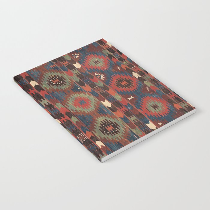 Vintage Red Turkish Rug with Circles and Stripes Notebook