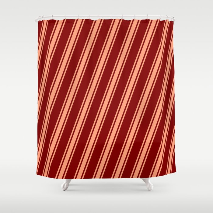 Maroon and Light Salmon Colored Stripes Pattern Shower Curtain