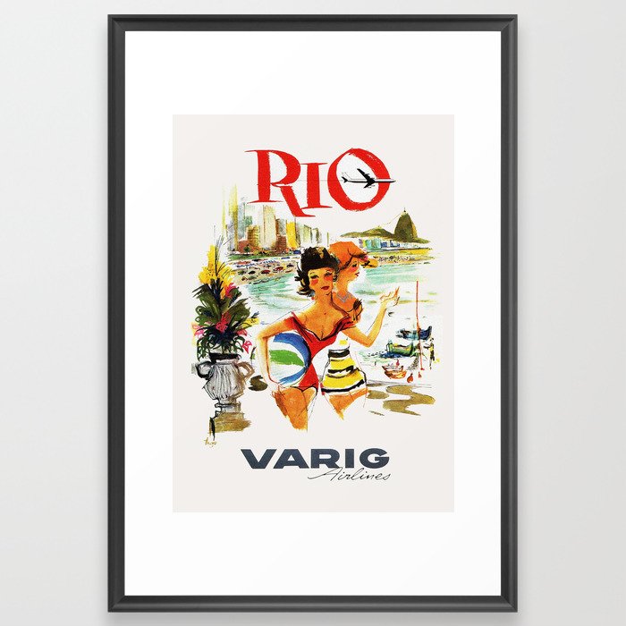 Rio de Janeiro Vintage Travel Poster 1930s / Travel Art Poster / Rio Wall Art / Varig Airlines, Brazil Framed Art Print