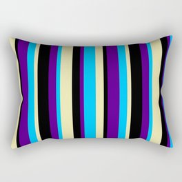 [ Thumbnail: Deep Sky Blue, Indigo, Black, and Pale Goldenrod Colored Pattern of Stripes Rectangular Pillow ]