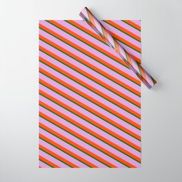 [ Thumbnail: Dark Green, Plum & Red Colored Lines/Stripes Pattern Wrapping Paper ]