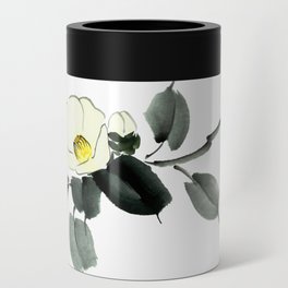 White camellia sumi ink and japanese watercolor painting Can Cooler