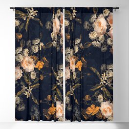 Antique Botanical Peach Roses And Chamomile Midnight Garden Blackout Curtain