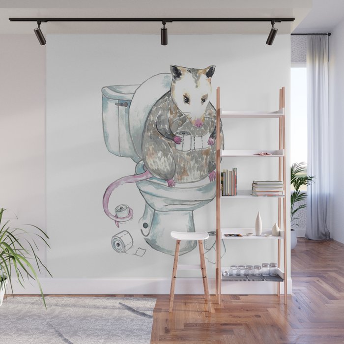 Opossum toilet Painting Wall Poster Watercolor  Wall Mural