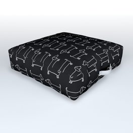 White dachshunds in black background Outdoor Floor Cushion | Simple, Lovely, Nordic, Nice, Minimal, Pattern, Dog, Sausagedog, Dachshund, Graphicdesign 