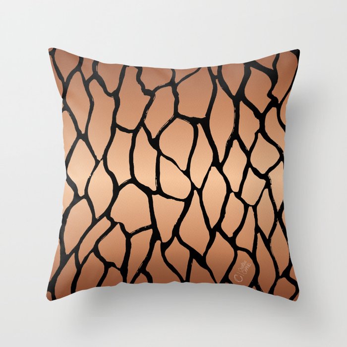 Bark Texture Copper on Black Throw Pillow