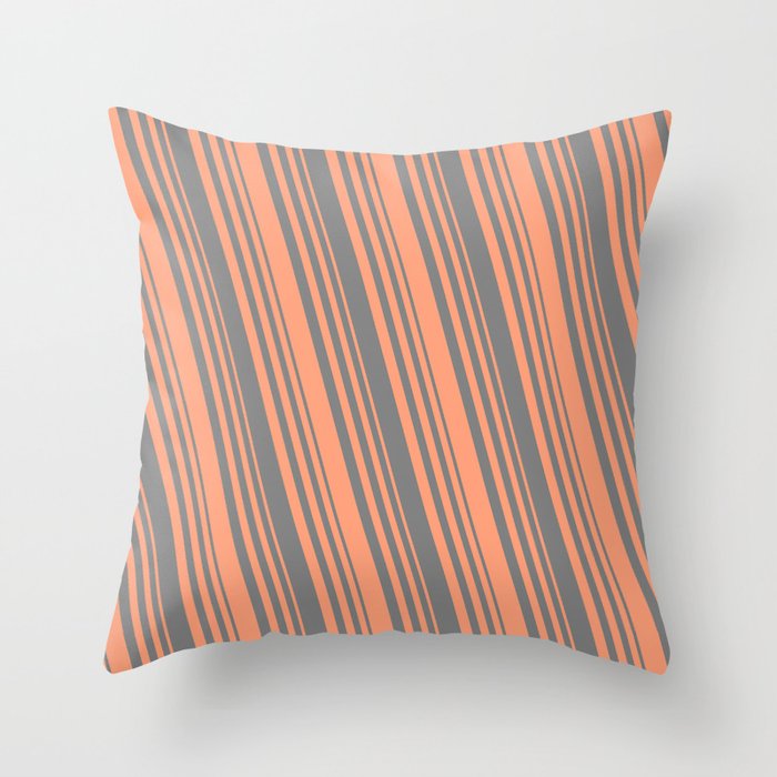 Grey and Light Salmon Colored Lined Pattern Throw Pillow
