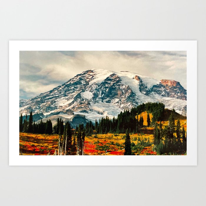 Autumn Paradise Mt. Rainier Scenic Landscape Art Print