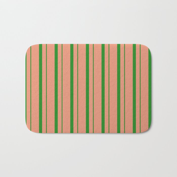 Dark Salmon & Forest Green Colored Lines Pattern Bath Mat