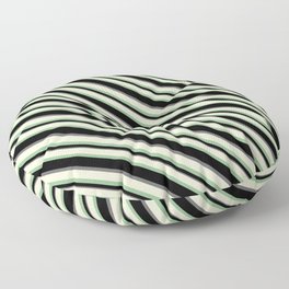 [ Thumbnail: Light Yellow, Dark Sea Green, Black, and Dim Gray Colored Striped Pattern Floor Pillow ]