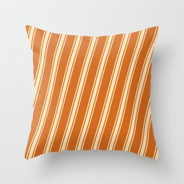[ Thumbnail: Chocolate & Beige Colored Lined/Striped Pattern Throw Pillow ]