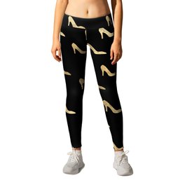 Cute Gold and Black High Shoe Pattern Leggings | Blackandgold, Black, Princessshoes, Cute, Gold, Goldandblack, Graphicdesign, Highheelshoes, Shoes, Glam 