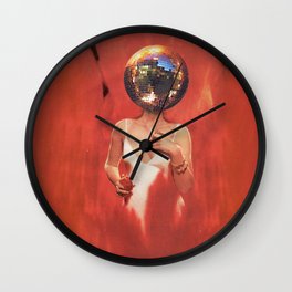 Disco Girl Wall Clock | Surreal, Mirrorball, 1970S, Curated, Digital, Discoball, Paper, Disco, Model, Woman 