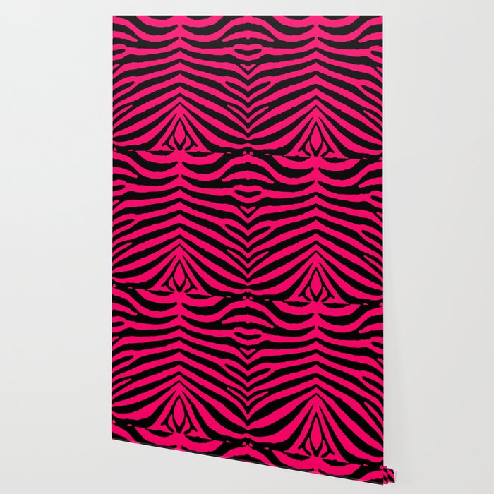 Black And Hot Neon Pink Zebra Animal Safari Stripes Wallpaper