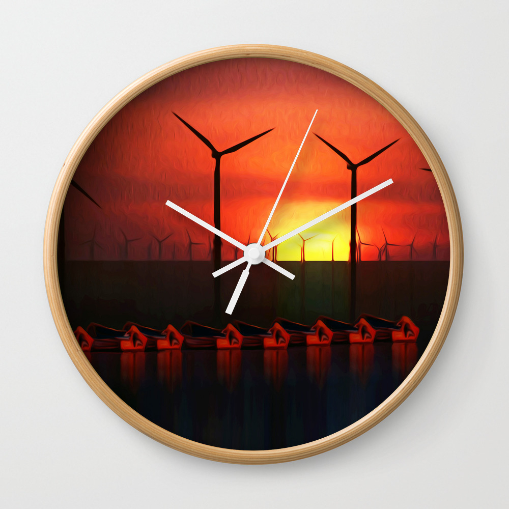 Boats At Sunset Digital Art Wall Clock