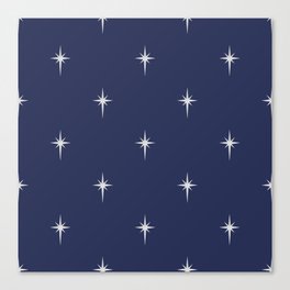 Large Christmas Faux Silver Foil Star in Midnight Blue Canvas Print