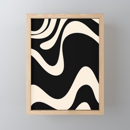 Retro Liquid Swirl Abstract in Black and Almond Cream 2 Framed Mini Art Print