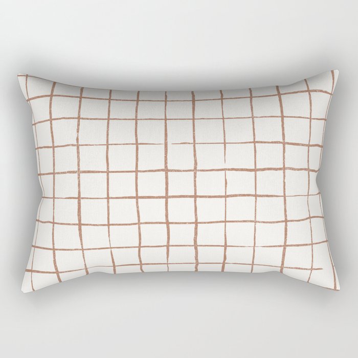 Imperfect Grid in Ivory and Clay Rectangular Pillow