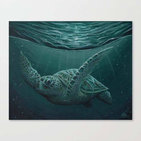 "Eclipse" by Amber Marine - Sea Turtle, Acrylic Painting, (c) 2015 Canvas Print