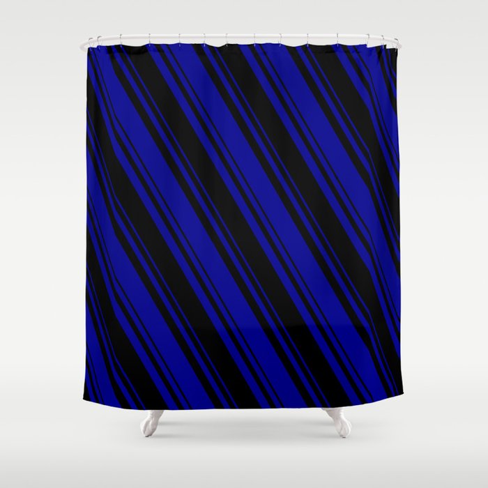 Black & Dark Blue Colored Lines Pattern Shower Curtain