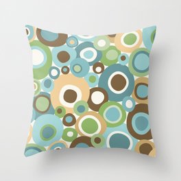 Mid Century Modern Circles // V2 // Brown, Green, Gold, Ocean Blue, Sky Blue, Turquoise, Ivory Throw Pillow
