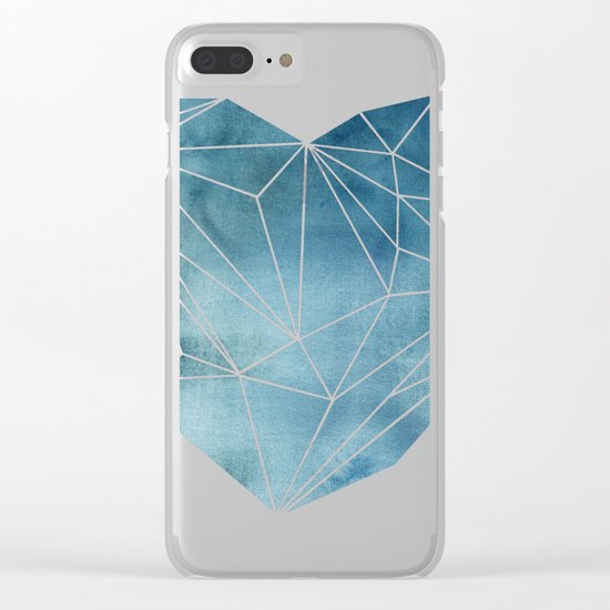 Heart Graphic Watercolor Blue Clear iPhone Case