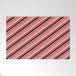 [ Thumbnail: Lavender, Brown, Salmon & Black Colored Lines Pattern Welcome Mat ]