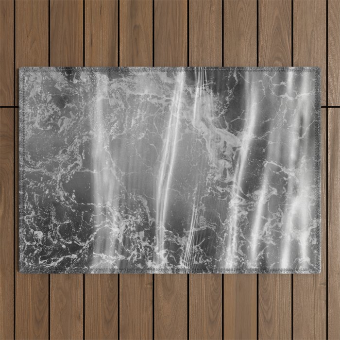 Abstract water waves black and white Outdoor Rug