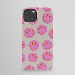 Keep Smiling! - Large Pink and Beige Smiley Face Pattern iPhone Case
