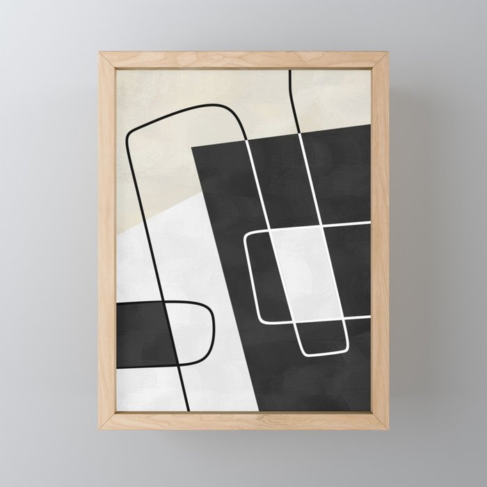 Modern Contemporary Abstract Black White and Beige No8 Framed Mini Art Print