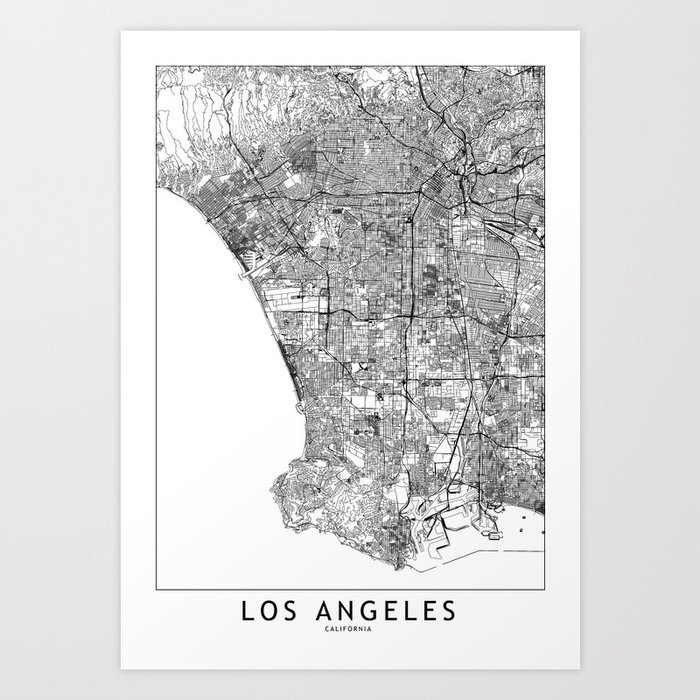 Los Angeles White Map Art Print