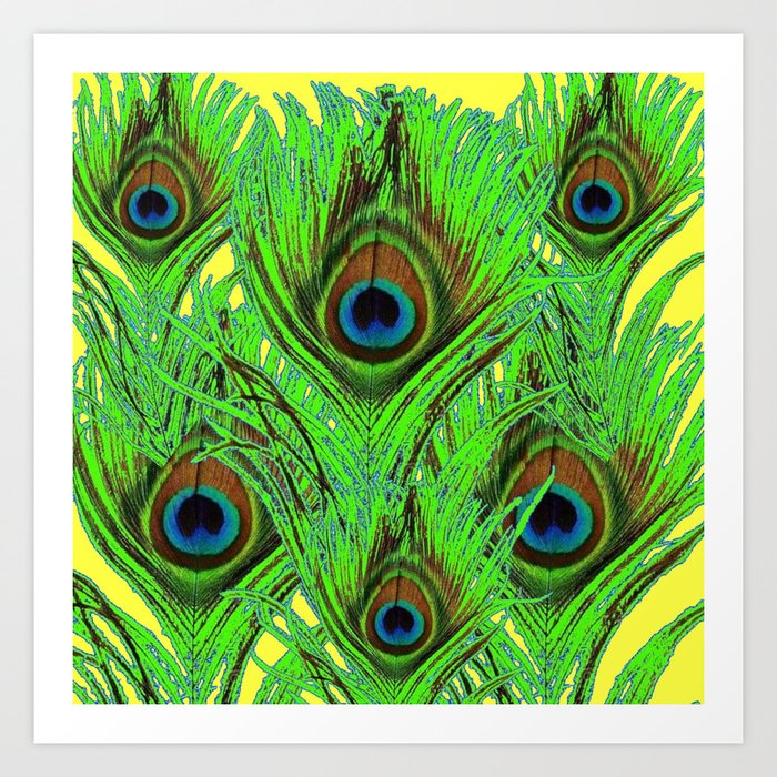 Yellow Green Peacock Feathers Abstract Art Art Print By Sharlesart