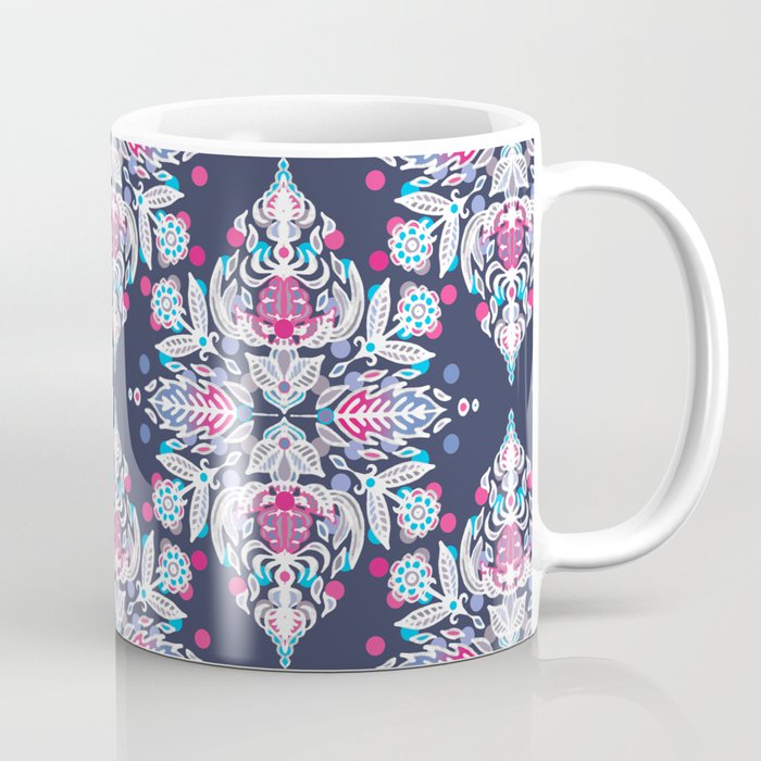 Pastel Folk Art Pattern in soft navy, pink, mauve & white Coffee Mug