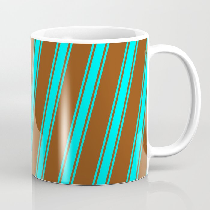 Brown and Cyan Colored Stripes Pattern Coffee Mug