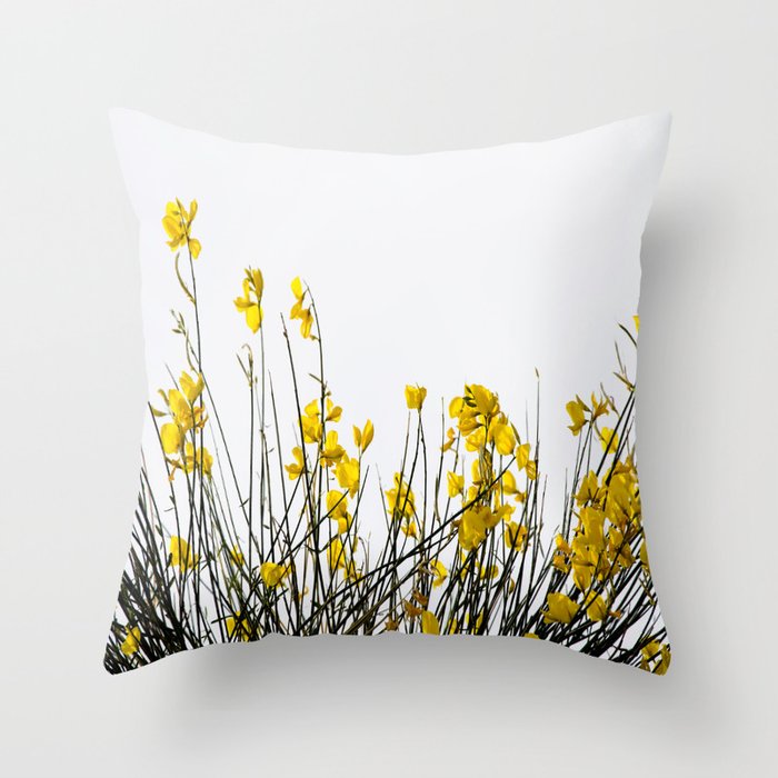 Minimal Garden -Yellow Version - Black Stems with Yellow Petals On White #decor #society6 #buyart Throw Pillow