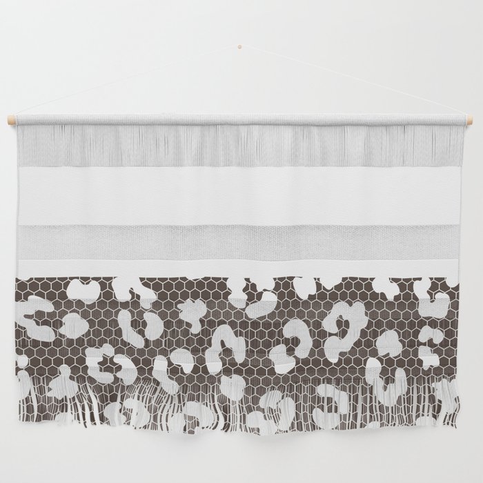 White Leopard Print Lace Horizontal Split on Dark Brown Wall Hanging