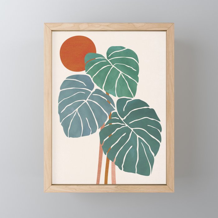 Tropical Monstera and Sunshine Abstract Landscape  Framed Mini Art Print