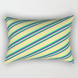 [ Thumbnail: Dark Slate Blue, Tan, and Green Colored Striped Pattern Rectangular Pillow ]