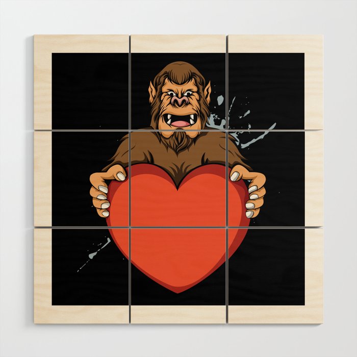 Adorable Bigfoot Sasquatch Monster Valentines Day Wood Wall Art