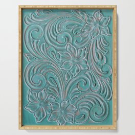 Turquoise western tooled leather Serving Tray