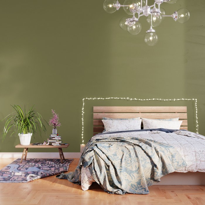 Dark Green-Yellow Solid Color Pantone Green Olive 17-0535 TCX Shades of Yellow Hues Wallpaper