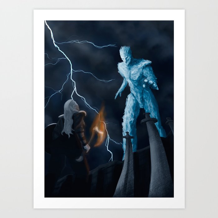 Viking woman against the Ice Giant Art Print