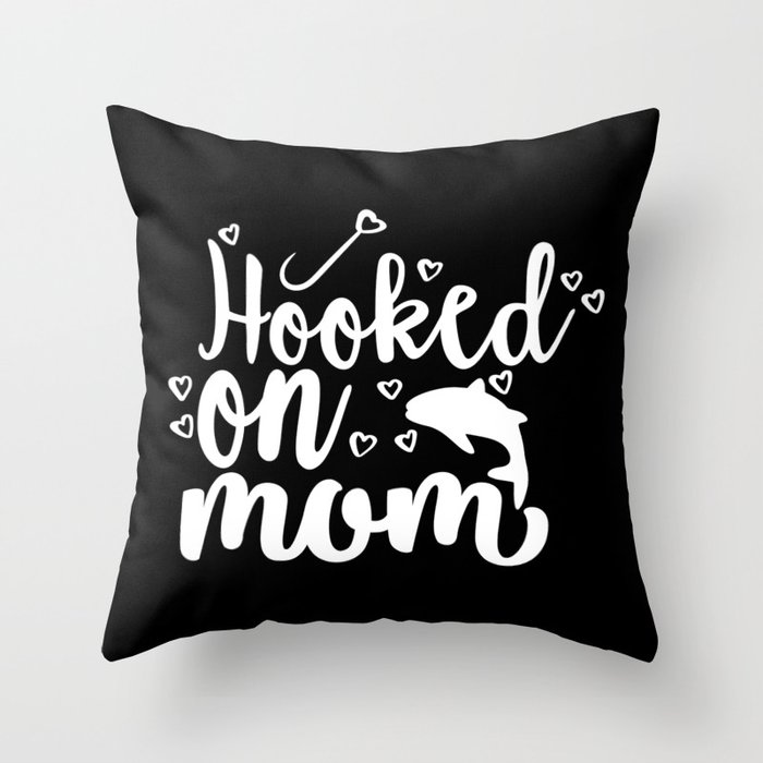 Hooked On Mom Cute Fishing Kids Throw Pillow